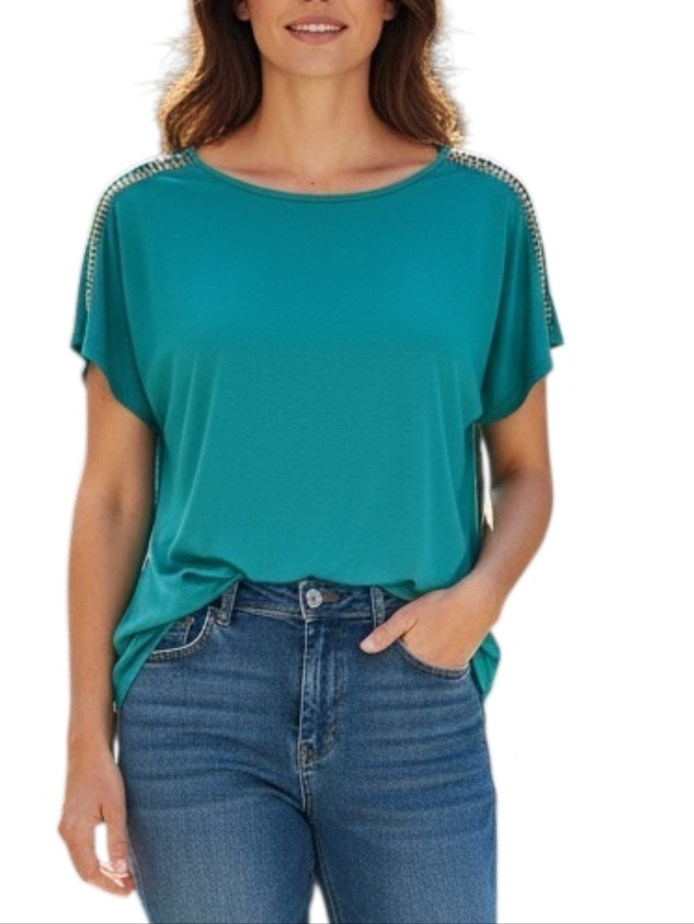 Like New Michael Kors Aqua Blue Short Sleeve Relaxed Blouse - Size L